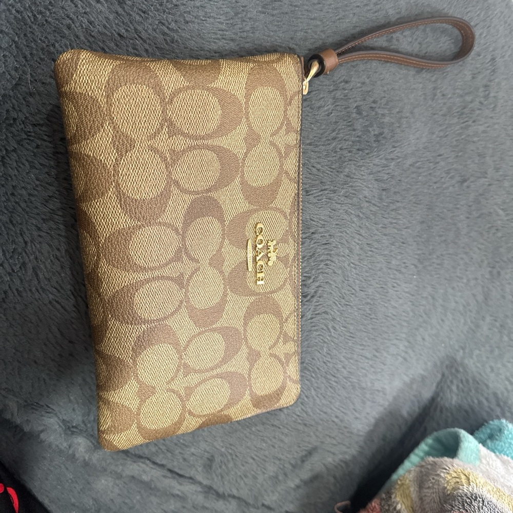 Coach Signature Tan Wristlet Clutch
